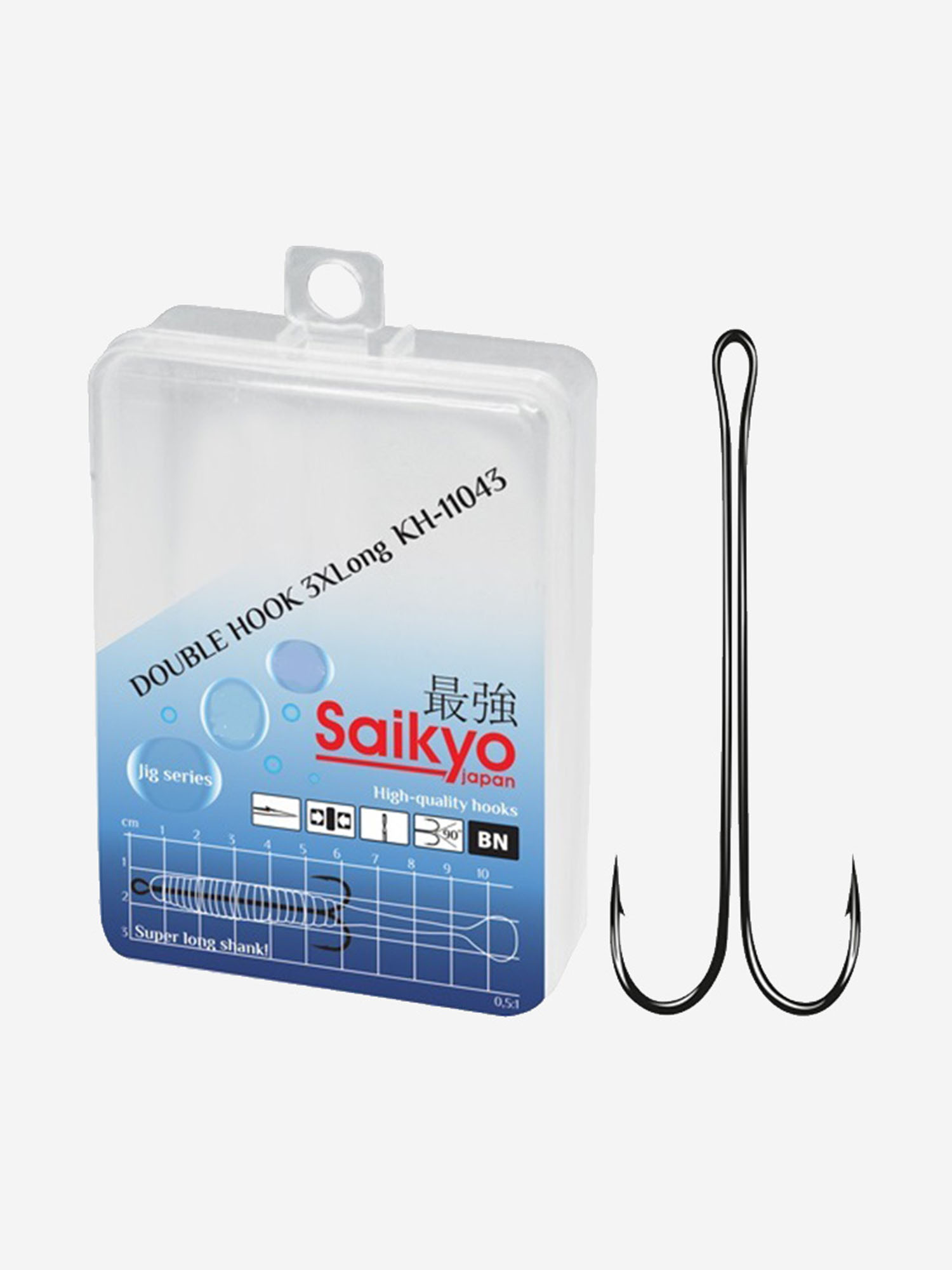 Крючки для рыбалки Saikyo двойные Long Shank KH-11043 3XL BN ( упк. по 40шт.), Черный